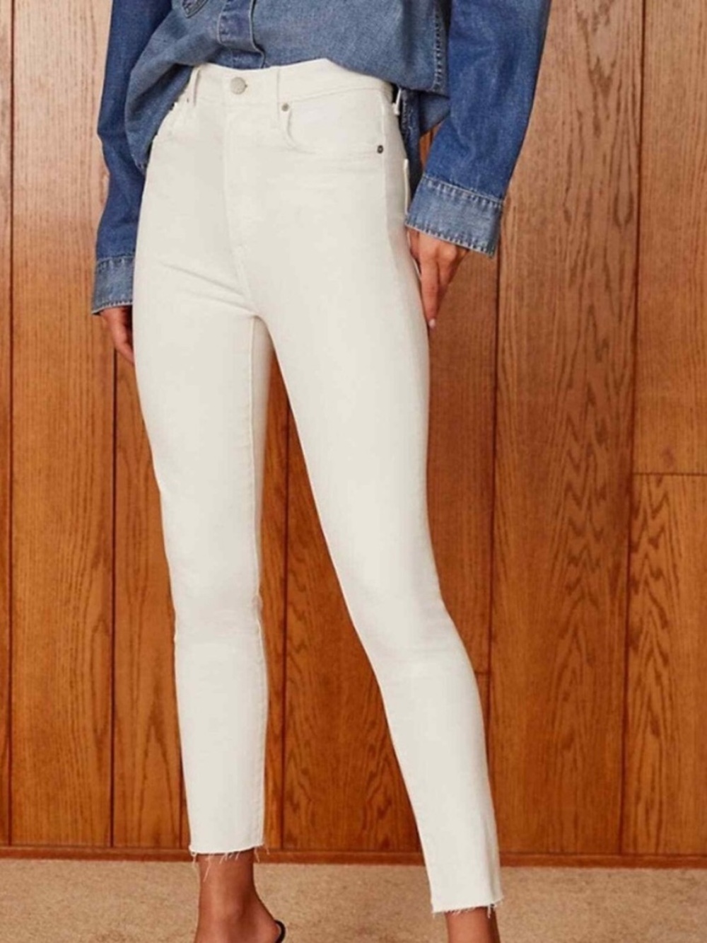 NWT Denim Forum Lola High Rise Skinny Crop Denim Jeans Raw Hem White Size 31